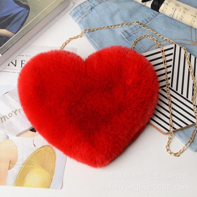Love Imitation + Rabbit Fur Plush Bag, Various Colors Peach Heart Women's Bag, Valentine's Day Gift, Trendy Plush Bag