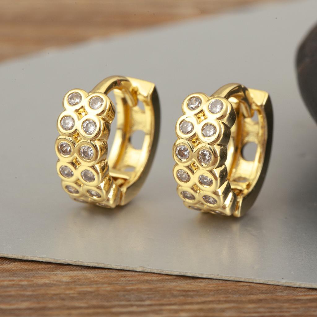 Nidin New Trendy Female S/M/L Sizes Round Earrings For Women Copper Shiny Crystal Zircon Charm Ear Jewelry Wedding Party Gifts