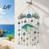 Balcony Hanging Decor Ocean-Themed Wind Chime Decoration Animal Sun Catcher with Faux Crystal Drops Tropical Fish Garden Decoration Stained