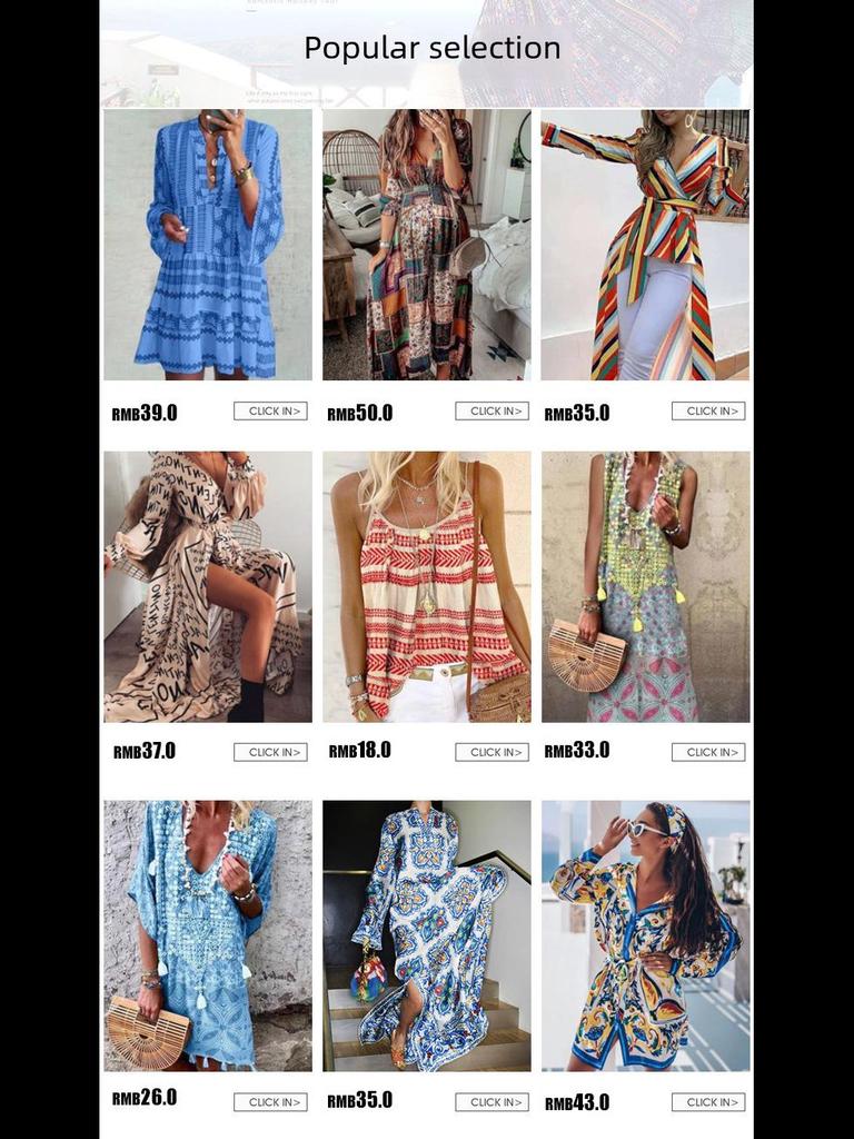 2024 Bohemian V-Neck Floral Swing Dress with Long Sleeves