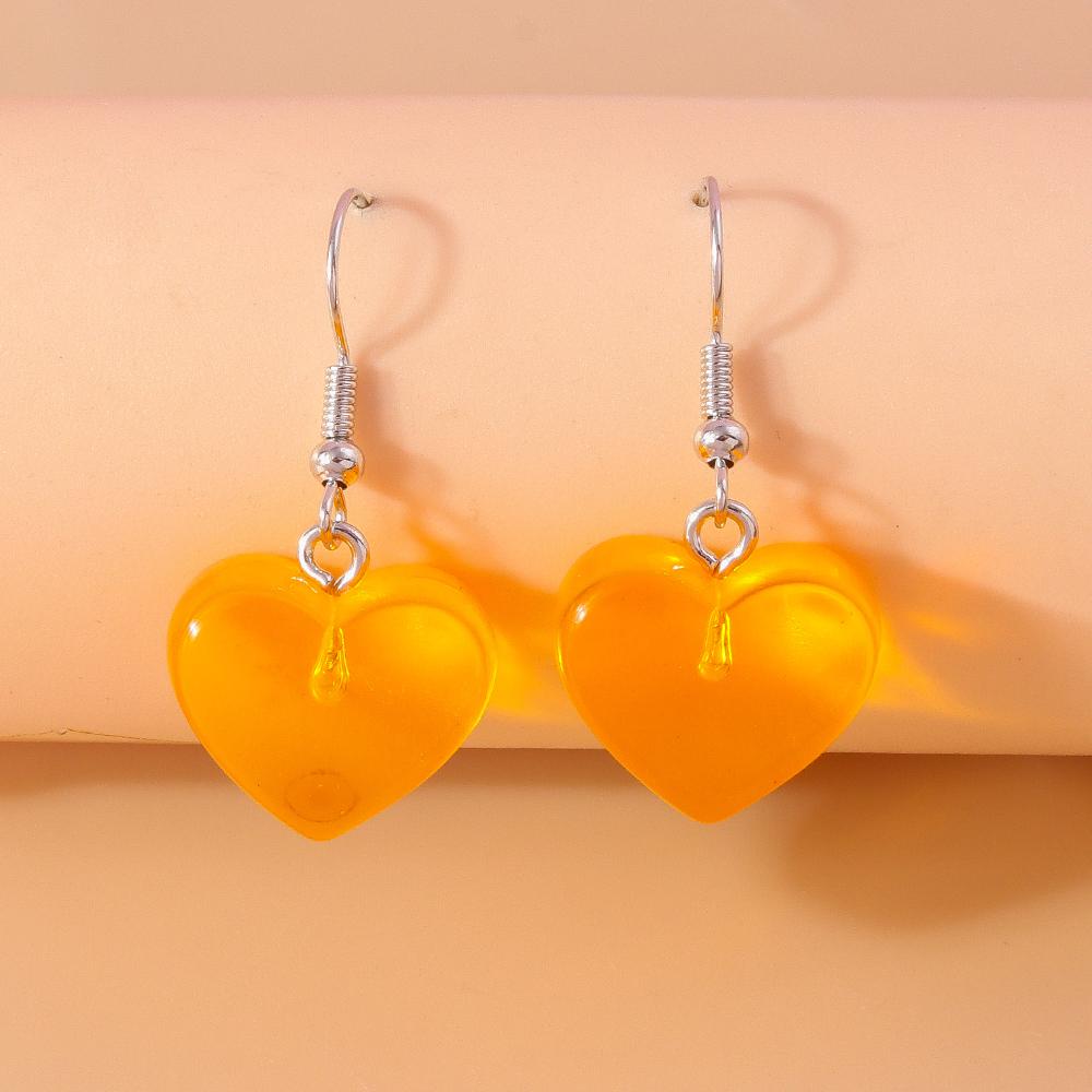 Cute Candy Color Resin Love Heart Earrings for Women Girls Drop Dangle Earrings Party Festival Jewelry Gift