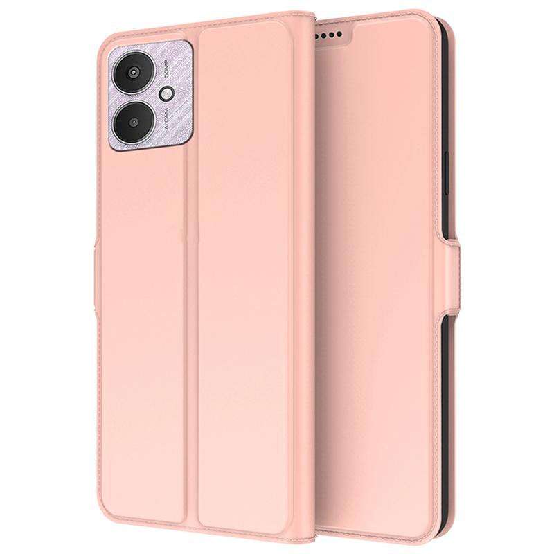 

For Xiaomi Redmi 13C 5G/13R 5G/Poco M6 5G Cell Phone Cases Foldable Stand Card Holder PU Leather Cover Rose Gold