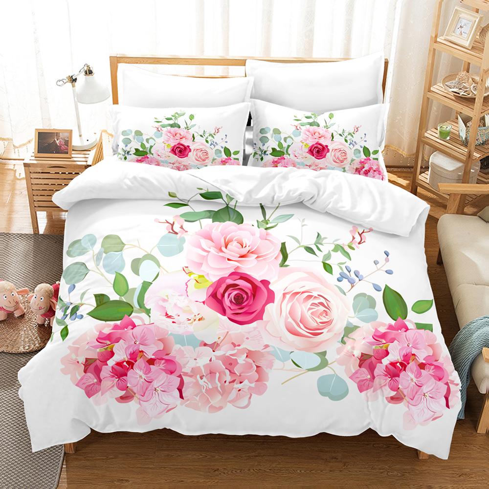 Floral Duvet Cover King Twin Queen Double Size Kit 3D Flower Printed Pillowcase  New Wholesale Elegant Bedspread