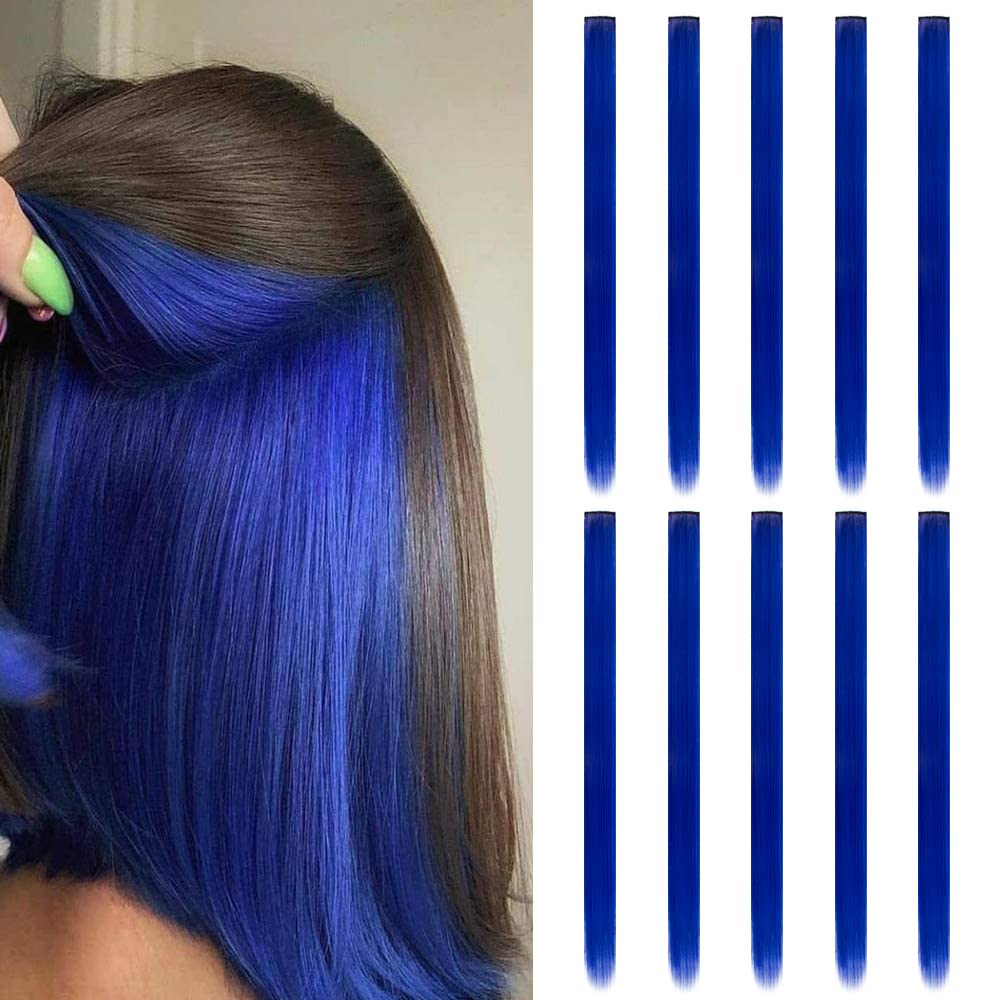 Long Straight Synthetic Black Hair Extensions Clip In Colored Party Highlights Hairpieces for Women Kids Girls