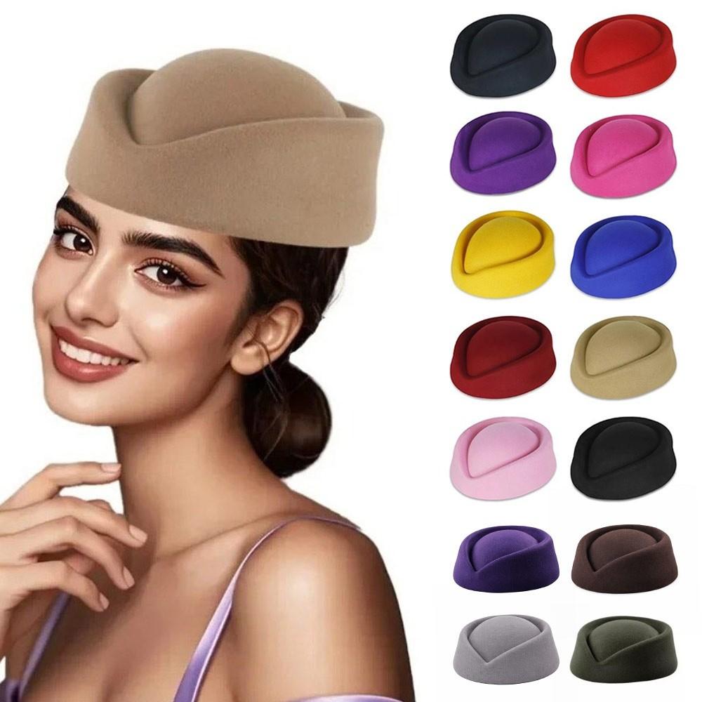 British Retro Top Hats Formal Felt Beret New Flight Attendant Hat for Party
