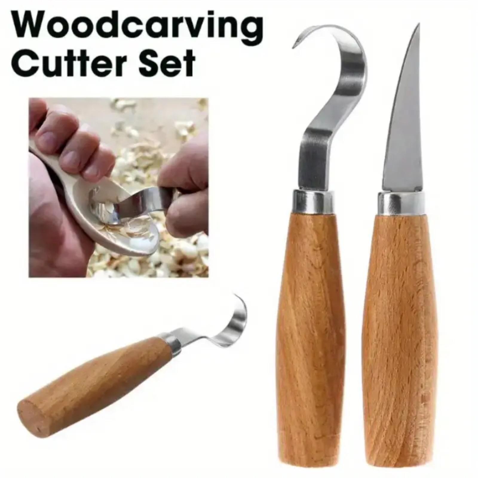 2pcs Wood Carving Kit Hand Carving Knife Set with Needle File Wood Spoon Carving Kit for Beginners Whittling Multipropose Tools