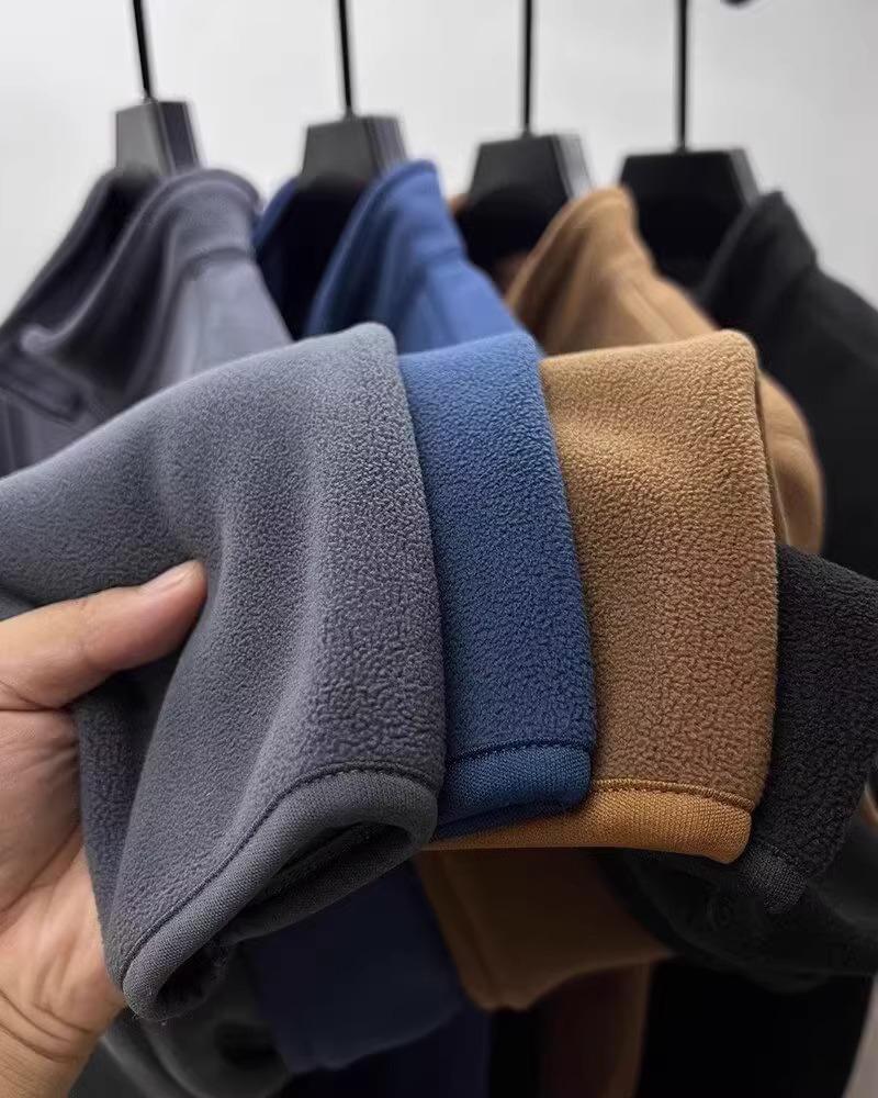 Herre Ensfarget Fleecejakke - Høst/Vinter Casual Cardigan Genser med Løs Nedbrettskrage Trend.