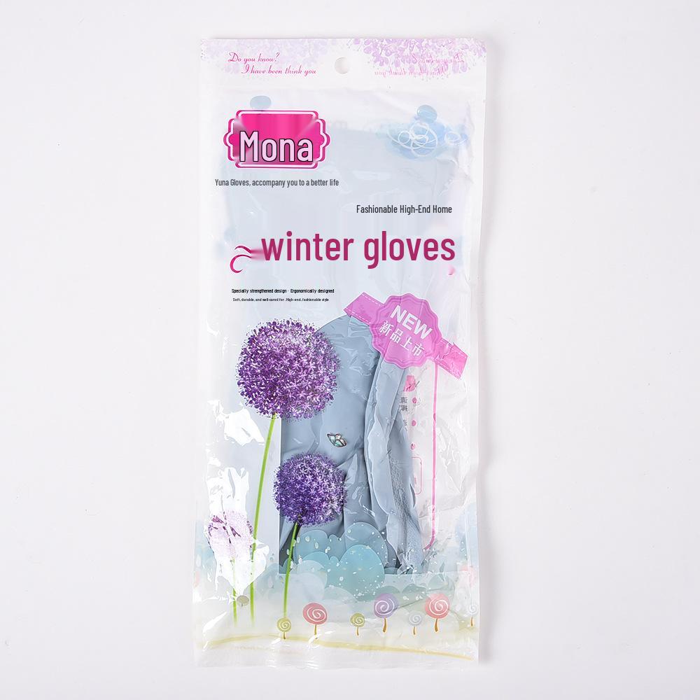 Winter Waterproof Latex Gloves with Velvet Lining and Elastic Cuffs for Cleaning and Laundry