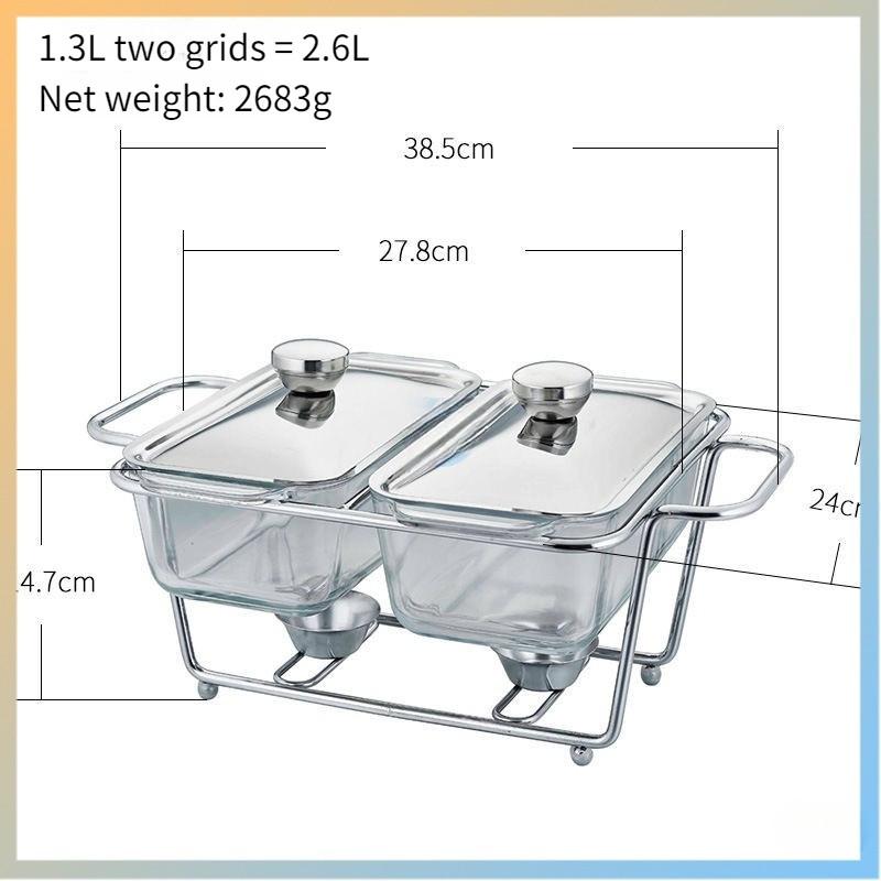 Compartmentalized Flip Top Food Heating Container Restaurant Hot Pot Alcohol Stove Square Glass Buffet Stove