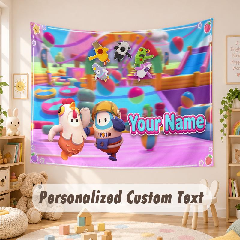 Custom Name Text Tapestry,Fall Guys Boho Wall Hanging, Decorative Backdrop Tapestry For Room