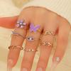 Purple Drip Oil Butterfly & LOVE Heart 8-Piece Ring Set