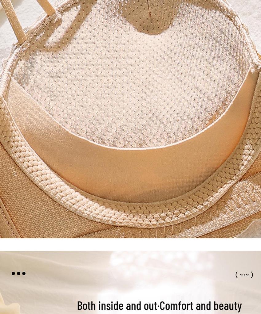 Sujetador de Lencería Push Up de Encaje Media Copa para Pecho Pequeño y Plano, Sin Aros, Anticaída, Relleno Extra Grueso.