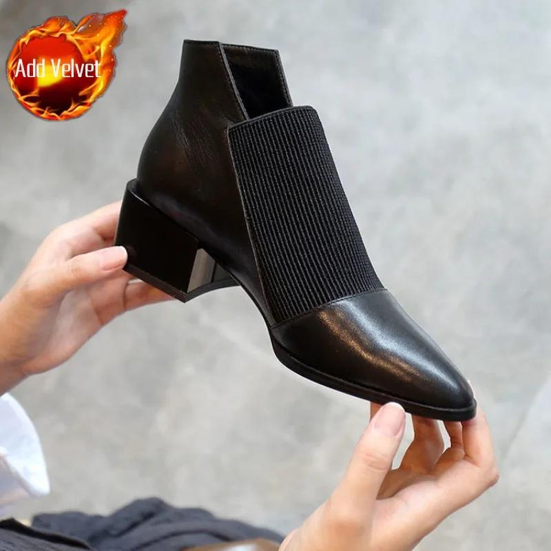 Booties Elegant With Medium Heels Pointed Toe Elastic Female Short Shoes Designer Luxury On Promotion Boot Women's Ankle Boots