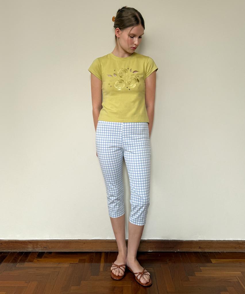 SINOON Gingham Capri Pants (Blue)