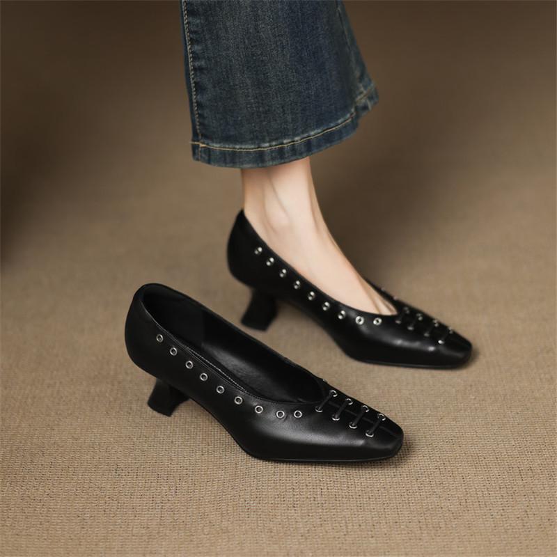 Fashion New Spring/autumn Genuine Leather Women Shoes Square Toe Shoes for Women Fashion Concise Shoes High Heels Handmade Women Pumps