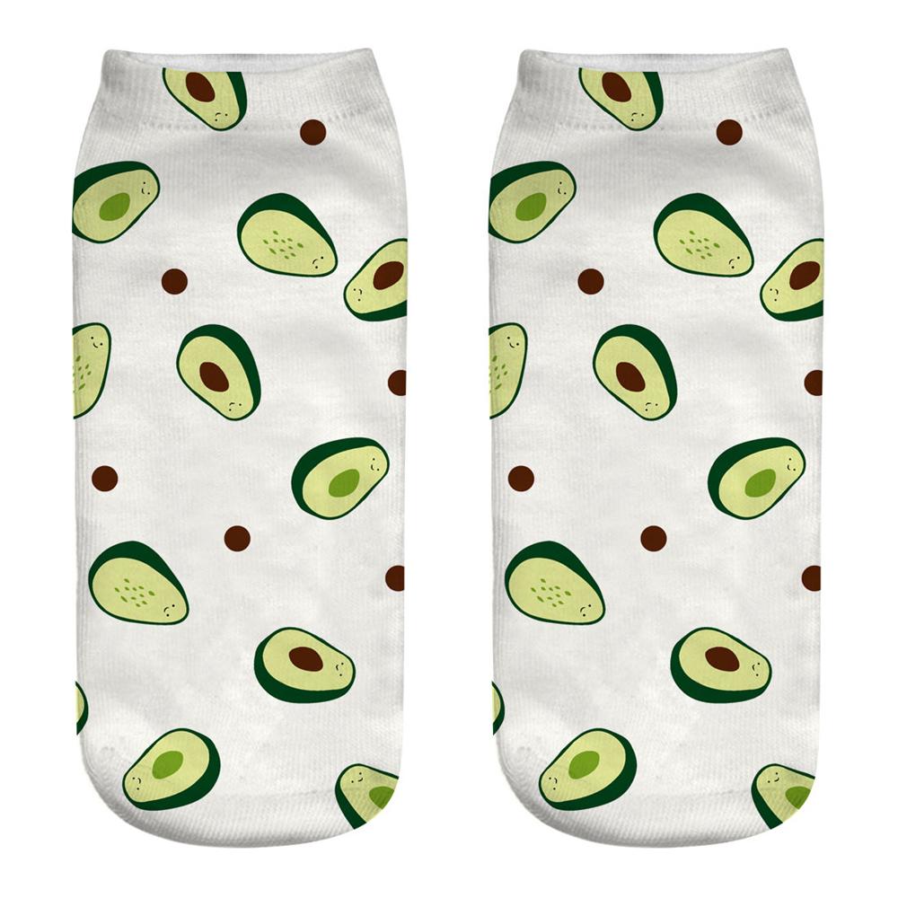 Neue 3D-gedruckte Cartoon Happy Avocado Cool Fashion Lustige Frucht Damen Socken Unisex Kurze Socken Kunst Neuheit Geschenk Dropship