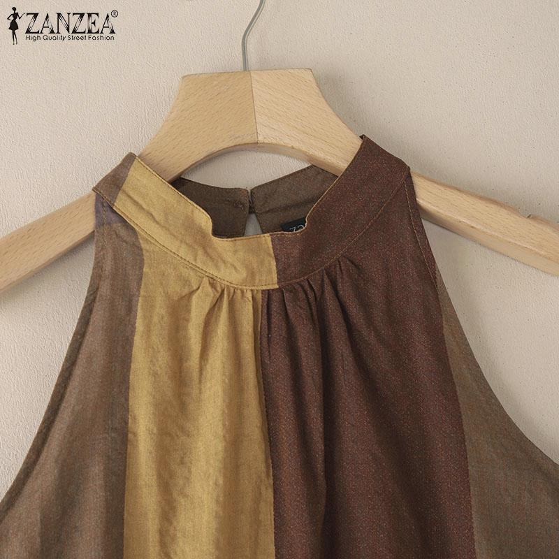 ZANZEA Damen Sommer Ärmellose Tanktops mit Karomuster