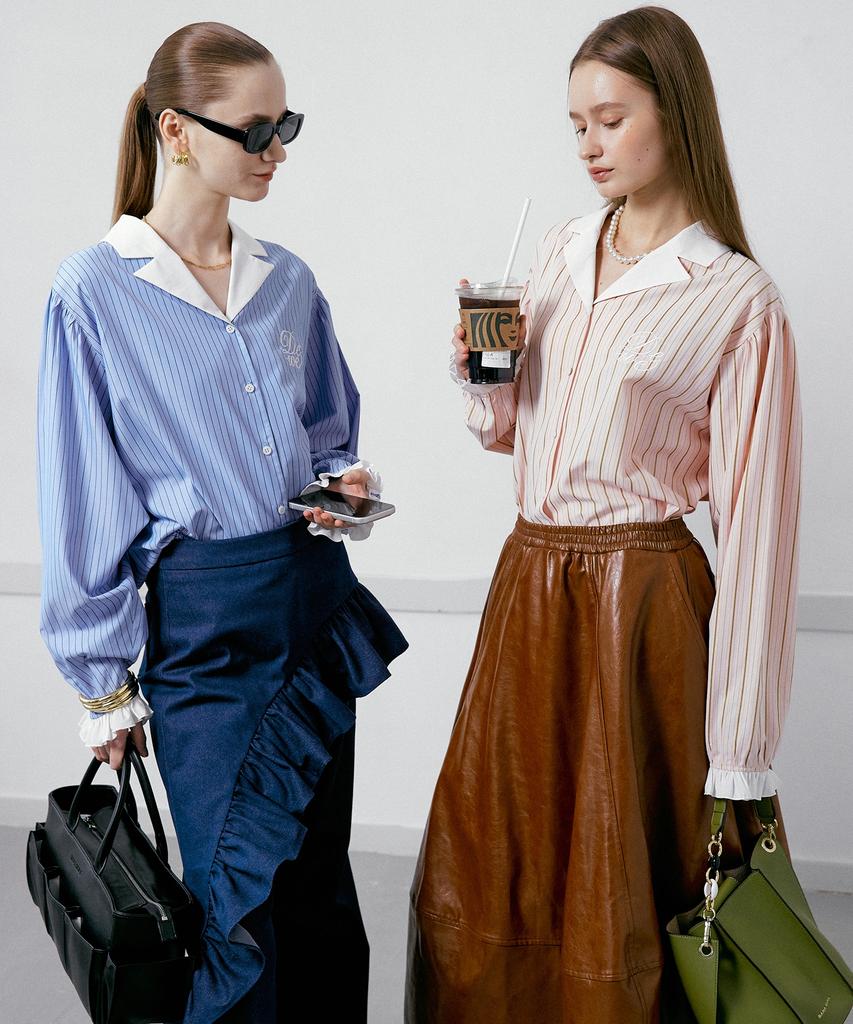 DEWEDEWE Notched Collar Shirt_Pink
