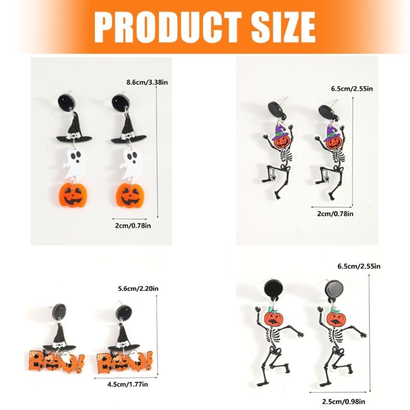 Halloween Pumpkin Hallucination Skeleton Cartoon Acrylic Earrings Lightweight Stable Accessories For Women Girls Costume Party