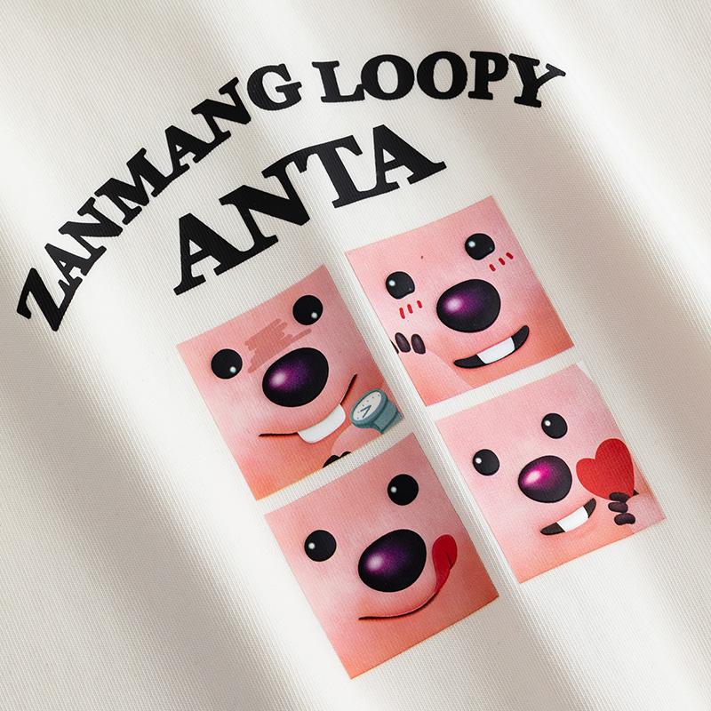 Anta Cotton Loose Comfortable Trendy Printed Color Block Casual Long Sleeve T-Shirt Women Tops 962548401-2