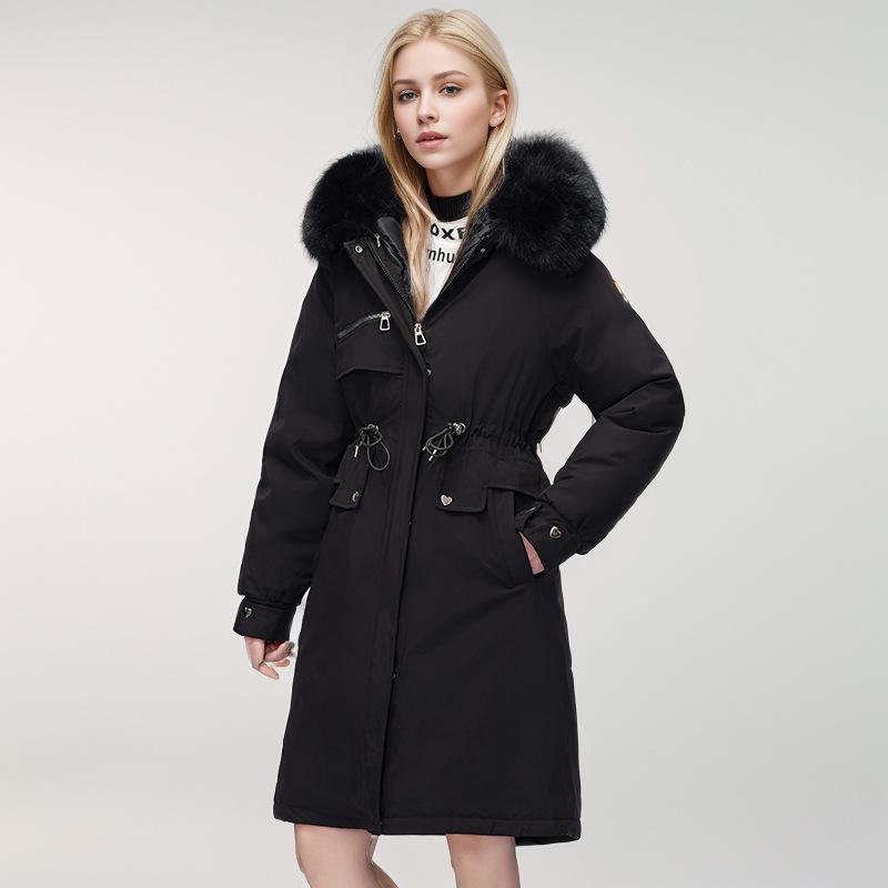 Women's Thickened Medium and Long Removable Winter Cotton-padded Women's Cotton-padded Jacket Annual Large Fur Collar Jacket