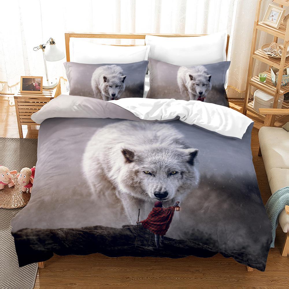 3D vlčí vzor Povlak na přikrývku Sada ložního prádla Povlak na přikrývku Povlak na polštář 2 nebo 3 manželská postel Jednolůžko v plné velikosti Měkký omyvatelný zip Domácí dekorace