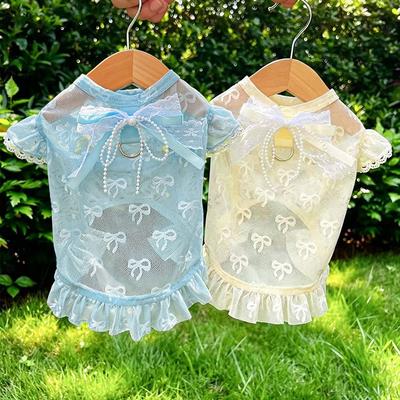 Summer Lightweight Netted Bow-shaped Pet Dog and Cat Clothing Items, Suitable for Small To Medium-sized Pets, with Detachable Flutter Sleeves.