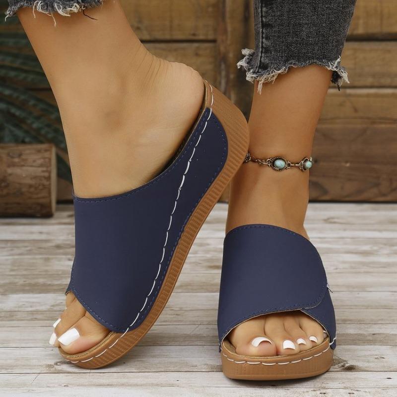 Large-sized Wedge Heel Casual Slippers Women's Summer Fashion Shoes Simple Fish-mouth Slippers