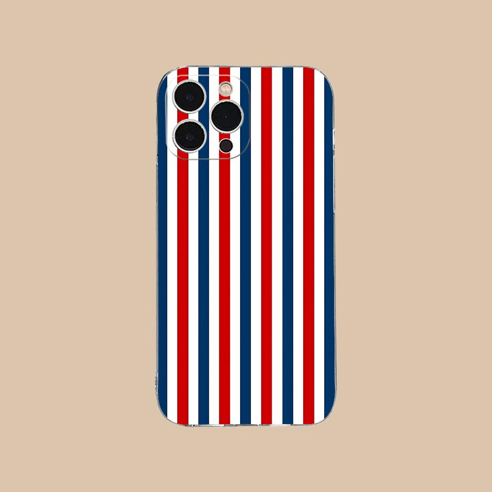 Red Blue Stripe Mobile Phone Case for iPhone 17 16 15 14 13 12 11 X XR XS Air Pro Max Plus Mini Clear Colorful Cover Cellphones