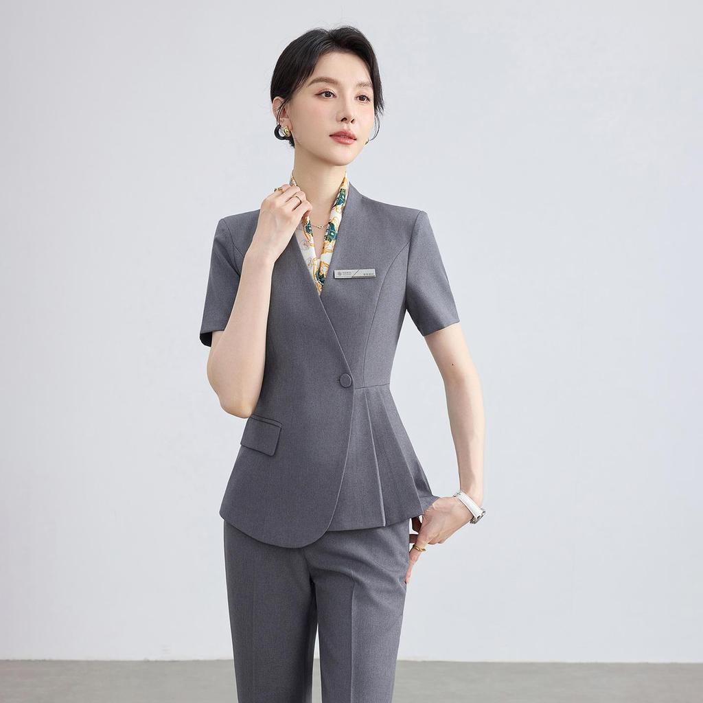 2026 Women's Summer Professional Suit: Short Sleeve Formal Fashion for Hotel Reception and Jewelry Store Workwear