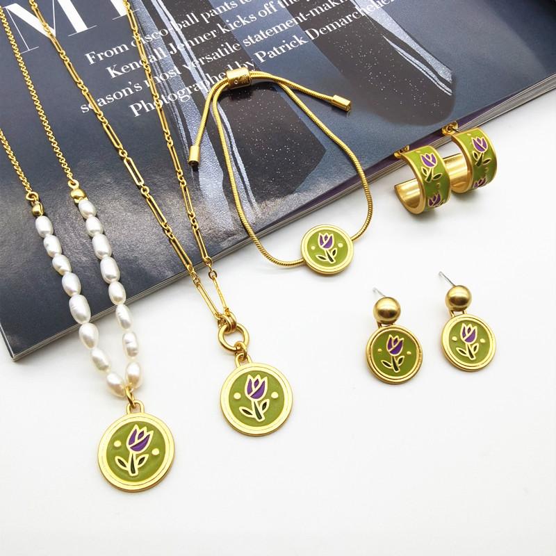 Meier Bone chain freshwater pearl pendant casualins necklace retro enamel bamboo necklace