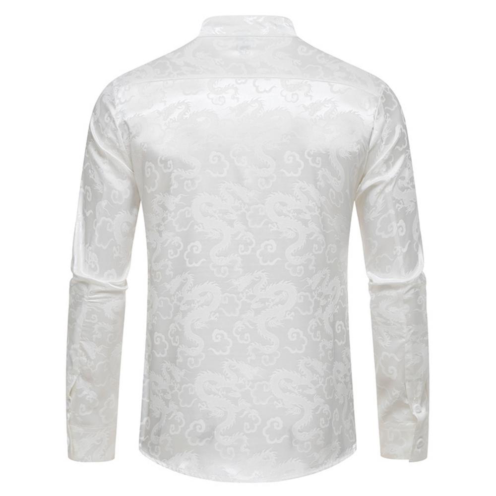 Men Chinese Style Vintage Shirt Mens Tops Tang Suit Fashion Solid Traditional Long Sleeve Stand-Up Collar White Shirt
