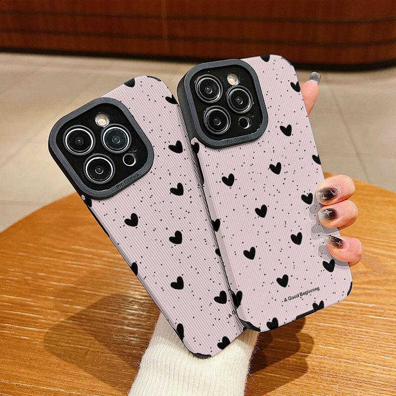 Vertikale Lederhülle Herzform Bedrucktes Muster Stoßfeste Weiche Silikonhülle mit Kameraschutz Vollständiger Schutz für IPhone Samsung