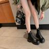 Krazing Pot Cow Leather Winter Shoes Thick Med Heels Handsome Lace Up British School Platform Women  Ankle Boots