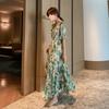 Summer Floral Chiffon Dress With High Waist And Ruffle Sleeves For Casual Women