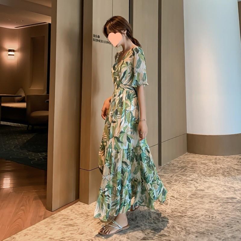 Summer Floral Chiffon Dress With High Waist And Ruffle Sleeves For Casual Women