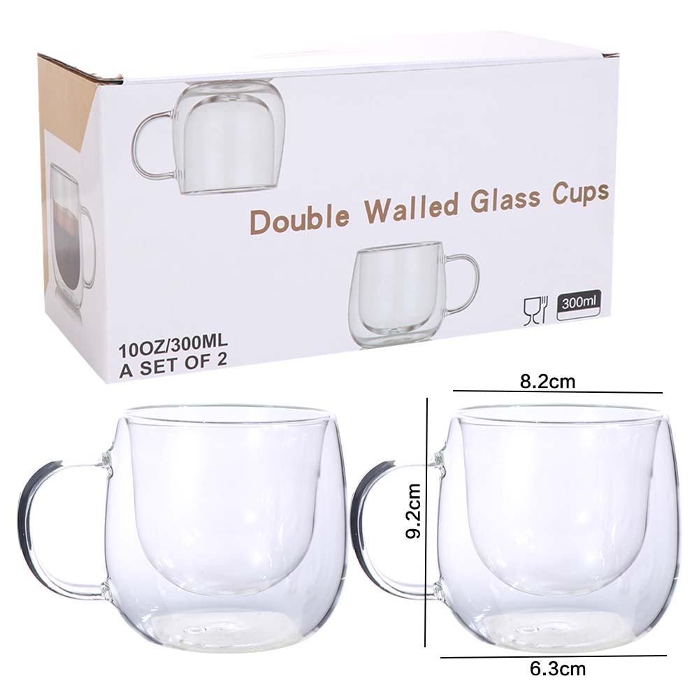 2pcs Heat Resistant Coffee Cup 300ml Tumbler Mug Home Bar Double Wall Glass Cup Set Couples Gift