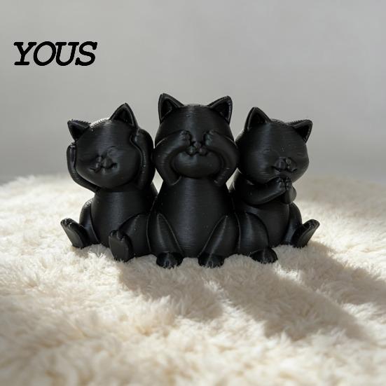 Sturdy Cat Shelf Decor Three Wise Cats Figurines, 3D Printed Minimalist Statue for Desk Lover Gifts Decor, Ancient Wisdom Ornament Home Office,