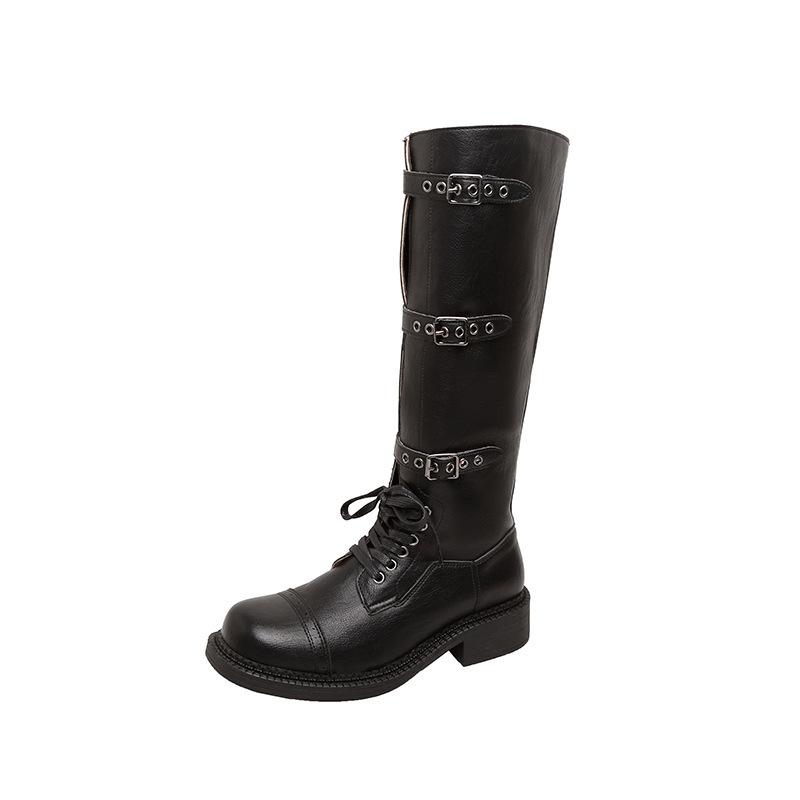 Grape mother winter new long knight boots belt buckle Internet celebrity cool locomotive boots women wear high-end women's boots