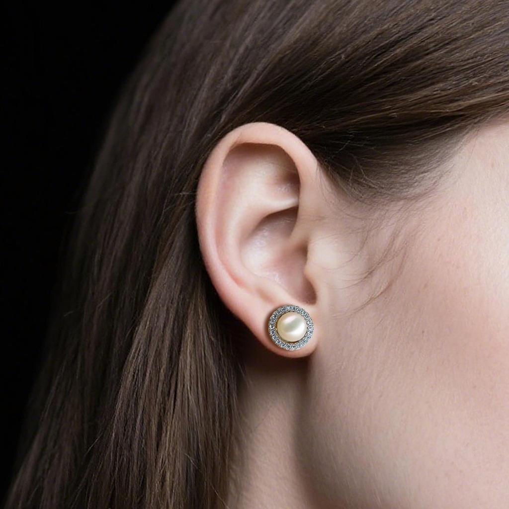 Brincos de Pérola de Água Doce Natural Moda Zircônia Cúbica Pérola Brincos de Pino Para Mulheres Joias de Festa