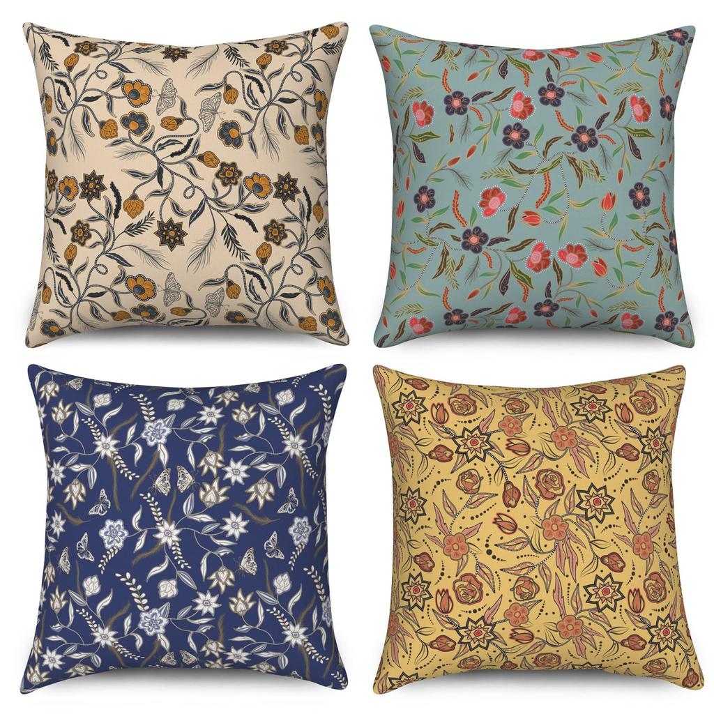 4Pcs Home Decor Cushion Covers, Black Cat & Floral Scenery Pillow Cases For Living Room Sofa Bedroom Car Decoration