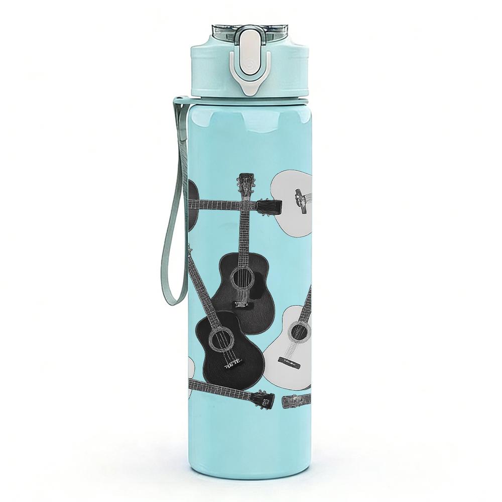 1PC Multiple Grey Violin Layout 750ml Color Plastic Sports Water Bottle Leakproof Flip Straw Lid For Sports Office Home Use