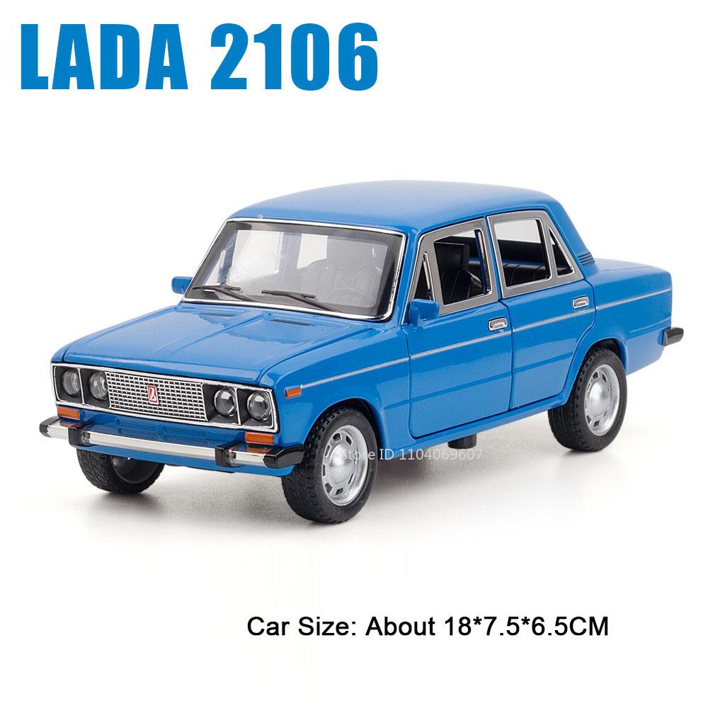 

1:24 Lada 2106 Police Car Model Toy Metal Diecast Vintage Cars Sound Light Doors Opened Pull Back Simulation Vehicles Kids Gifts