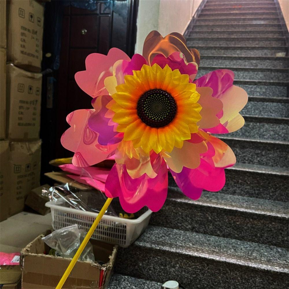 PVC Rotating Sunflower Wind Spinner Stake Standing Lawn Flower Pinwheel  Outdoor Party Picnic Decor