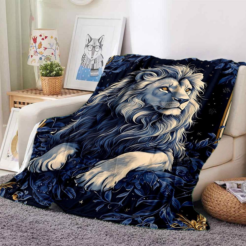 

1pc Lion Floral Print Blanket - Lightweight Flannel Throw Blanket For Sofa, Bed, Living Room, Office, Outdoor Travel, Camping, Soft All-Season087 130cmx150cm