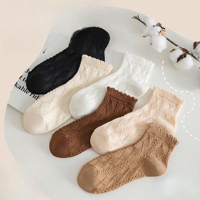 Women's Short Socks, Spring and Autumn Cotton, Summer Thin Breathable Short Tube Lace Mid-tube White Women's Cotton Socks, Trendy Socks