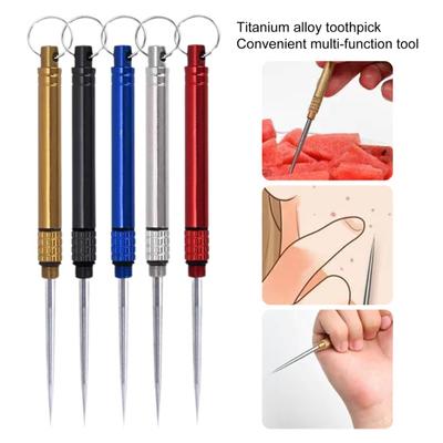 Wykałaczka Odłączany Antyblokujący Zęby Wiszący Brelok Wielofunkcyjny Wykałaczka Do Owoców Tytanowy Wykałaczka Do Zębów Narzędzie Kempingowe Dostawy Na Zewnątrz