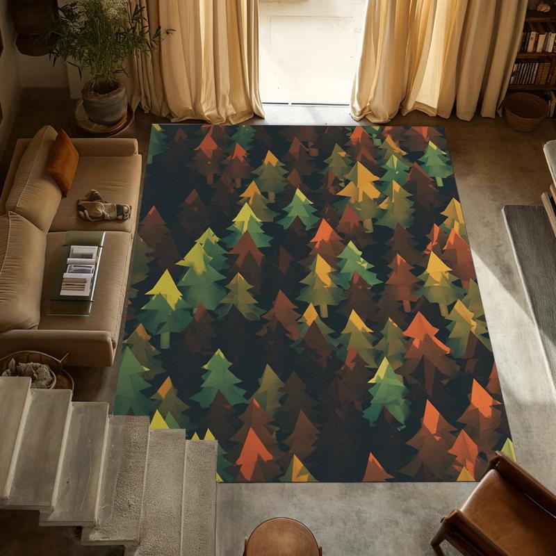 

Green Tree Forest Area Rug Non-Slip Washable Floor Mat with Nature Tree Print Woodland Themed Carpet for Kids Room Playroom 40x60cm