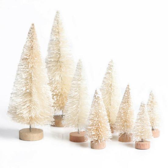 

8Pcs Mini Christmas Trees Snowy Pine Xmas Party Ornament Holiday Decoration бежевый