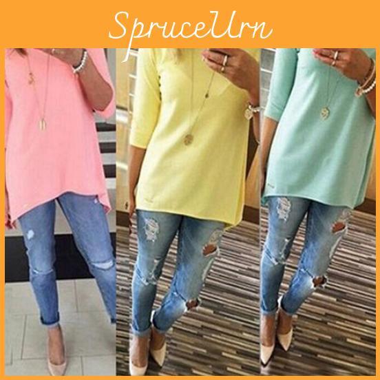 Stylish Women's Loose Medium Sleeve T-shirt Spring Blouse Ideal For Daily Casual Wear
